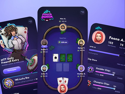 Poker Queen: Mobile app animation animation app betting blockchain card casino gambling game game ui illustration ios jackpot mobile motion graphics online poker slots ui uiux user interface design