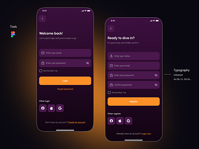 Login & Signup Screen account app design create account dark mode design login form login page mobile mobile app register sign in ui ui ux ux
