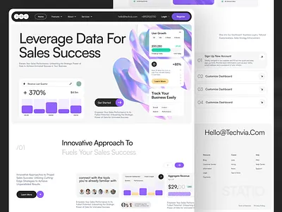 Techvia - Landing Page for SaaS & Analytics ai agents ai agents landing page app branding business metrics ui dashboard design system design framer landing page pricing section design revenue tracking ui saas conversion design saas landing page saas webflow template sales analytics website sales crm ui kit sales dashboard ui tech landing page user growth dashboard webflow sales page white ui design