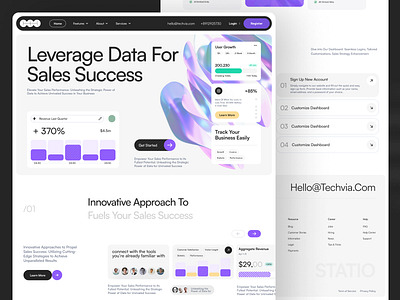 Techvia - Landing Page for SaaS & Analytics ai agents ai agents landing page app branding business metrics ui dashboard design system design framer landing page pricing section design revenue tracking ui saas conversion design saas landing page saas webflow template sales analytics website sales crm ui kit sales dashboard ui tech landing page user growth dashboard webflow sales page white ui design