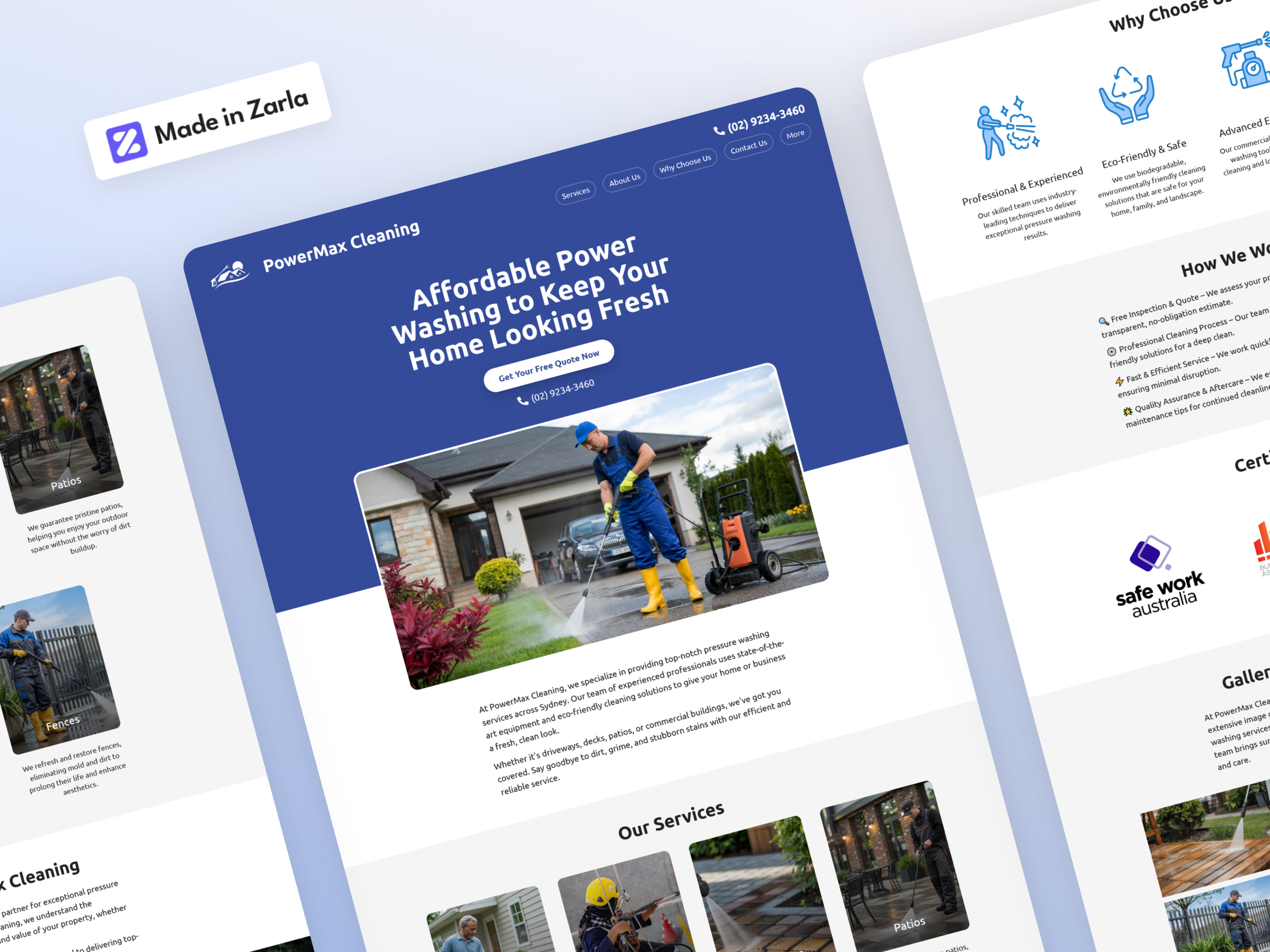 Pressure Washing - Zarla Website Template ai website builder cleaning website local business pressure jet website pressure washing website small business web builder website design wix zarla