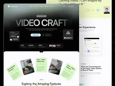 VideoCraft – AI Video Generator Landing Page for SaaS & Content ai agents ai agents landing page ai tools design ai video landing page app branding content creator landing page creative tool ux dark mode saas design framer ui high converting design modern landing page no code marketing page podcast tool ui saas website design startup landing page ui design for ai tools video creation saas webflow saas