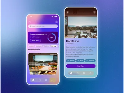 Hotel Booking App UI – Modern & Intuitive app app design branding dailyui design gradient ui graphic design hotel booking hotel management illustration smart app tour book tours and travel travel app trending ui ui uidesign