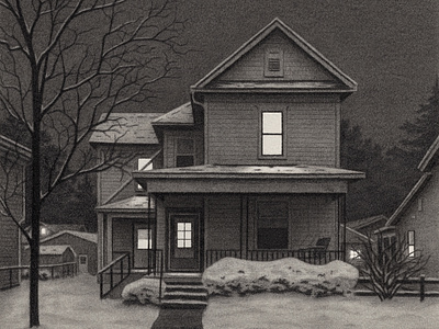 Homesick Pt. 008 drawing graphite hand drawn homesick house illustration landscape neighborhood night pencil scene sketch snow winter