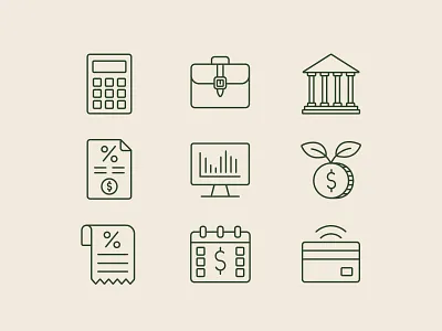 Finance & Banking Icons – Line Style for Fintech UI accounting tools app banking ui credit card editable stroke finance icons fintech flat icon design icon set iconography icons illustration interest rate invoice icon line minimalist icons money management payment calendar ui