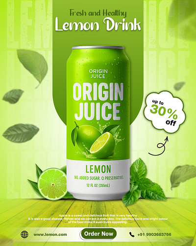 🟢 Fresh & Healthy Lemon Drink! 🍋 can drink social media can flyer design can poster design drink poster drink social media post food poster graphic design graphic designer lemon can lemon drink photoshop design poster design social media brand design social media post soft drink poster