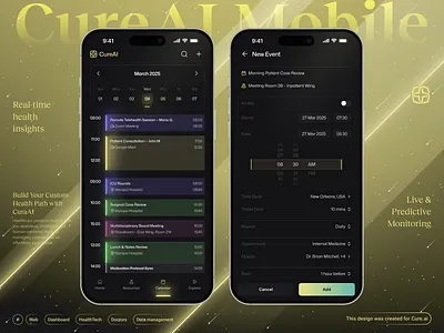 Futuristic Healthcare Calendar with AI-Insights 3d ai ai insights animation application artificial intelligence branding calendar dark theme design healthcare healthtech illustration insights medical minimal mobile app motion graphics ui web design