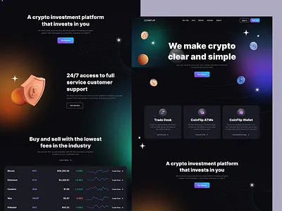 CoinFlip: Your Gateway to Simple & Supported Crypto Investing animation app design blockchain branding crypto darkmode design illustraion investment landing page mobile app modern design responsive design trading ui ui design user experience user interface ux design wallet