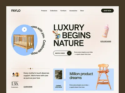 FAYLO — Baby Furniture & Decor Website Landing Page Design baby care baby decor baby furniture caring product landing page minimal design modern mother care products web design website