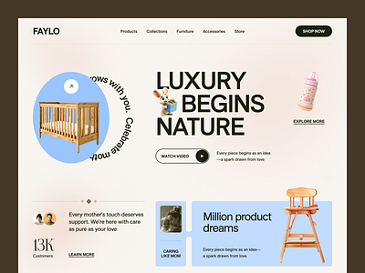 FAYLO — Baby Furniture & Decor Website Landing Page Design baby care baby decor baby furniture caring product landing page minimal design modern mother care products web design website