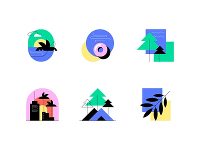 Summer flow :: Spot illustration set color design flat icon illustration landscape set spot summer