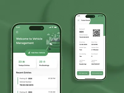 Booking and Vehicle Parking Management App green illustration management mobile app qr ui