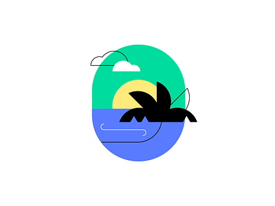 Summer landscape design flat icon illustration landscape palm set summer sunset vector
