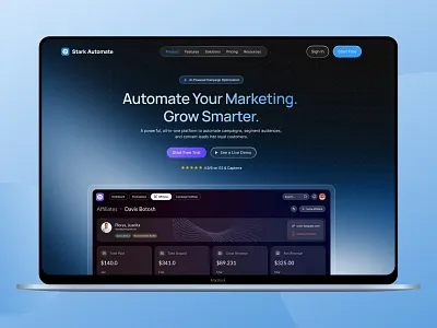 Marketing Automation Platform • SaaS Dashboard UI • AI Campaign ai powered design automation software b2b saas design campaign tracker client dashboard creative dashboard dark theme ui dark ui design data visualization ui enterprise saas jabel marketing automation modern saas ui performance dashboard responsive website saas dashboard ui saas landing page saas website web app design web platform design