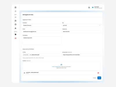 Edit Applicant Data - CRM Applicant Management Module applicantmanagement cleanui crmdesign dashboardui formdesign hrdashboard minimalistui recruitmenttool uidesign userinterface uxdesign webapp