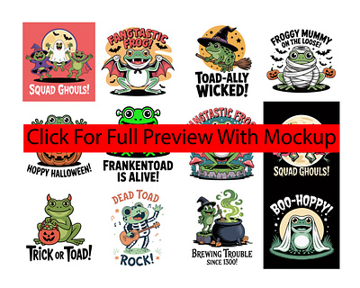 Spooky & Fun Halloween Frog Funny T-Shirt Designs Collection illustration