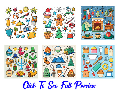 Diverse Doodle Icon Collection - Seasons & Hobbies Bundles versatile