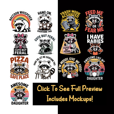 Quirky & Humorous Raccoon T-Shirt Designs Bundle Collection daughter