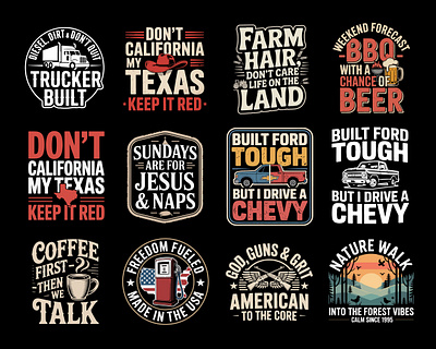 Rustic & American Vintage T-Shirt Designs Bundle Collection typography