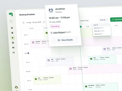 Calendar - Dashboard Design | Pet Care, Sitting Booking SaaS admin panel appointment booking management saas booking saas calendar cat care saas dashboard dog care saas event booking pet care saas pet sitting saas schedule timeline ui ux webapp