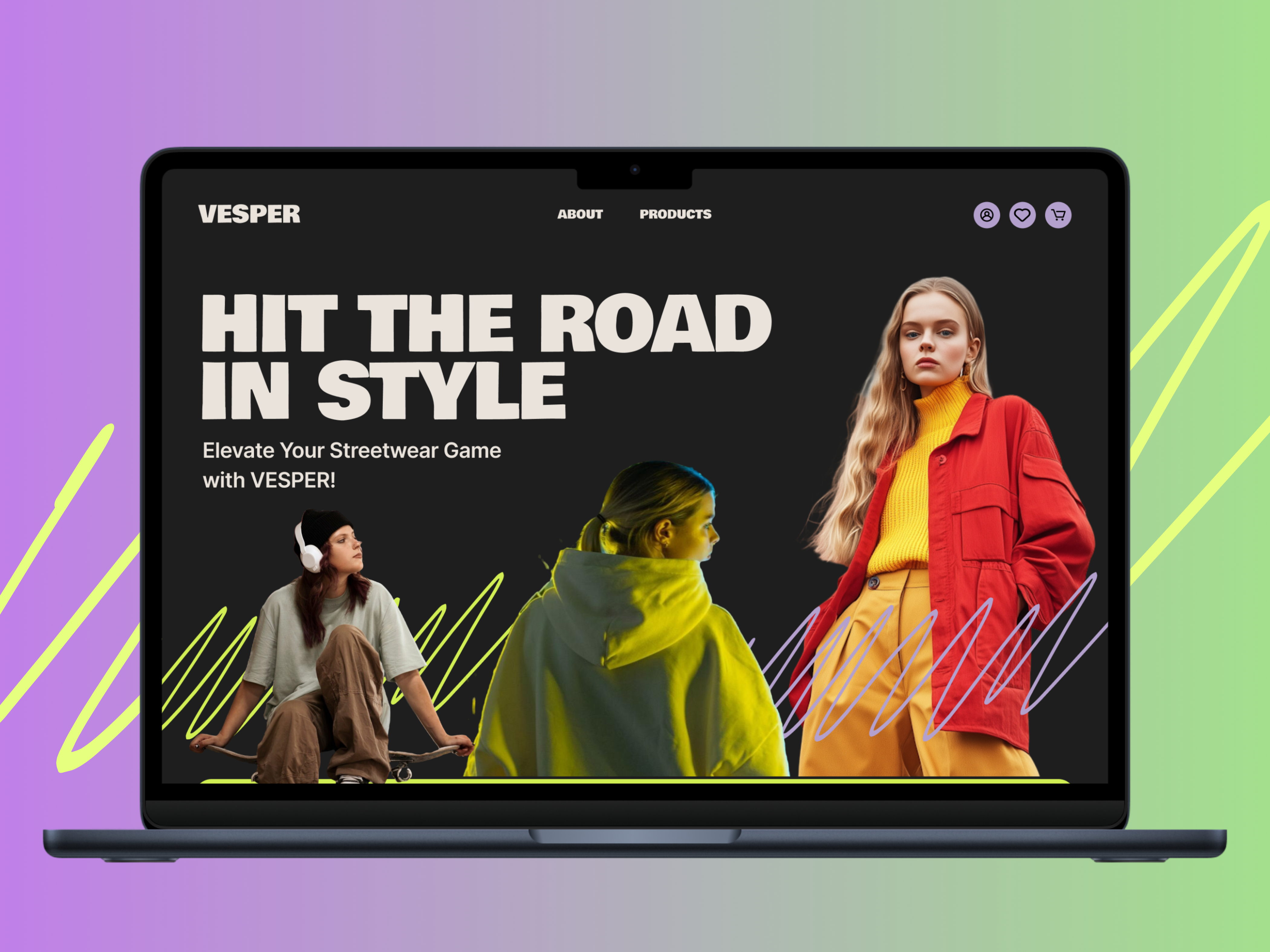Vesper – Streetwear eCommerce Landing Page aesthetic design bold design branding business website clothing brand ecommerce fashion figma gen z graphic design interaction design landing page marketplace modern landing page online shop shop trends typography uiux web design