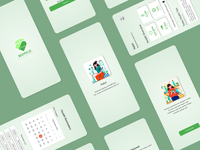 MediPulse Mobile App Design - Your Everyday Health Companion app concept clean ui dashboard ui design system emergency app figma green ui health app medical app minimal design mobile app mobile ui onboarding product design real time data smartwatch student project ui design ux design wellness