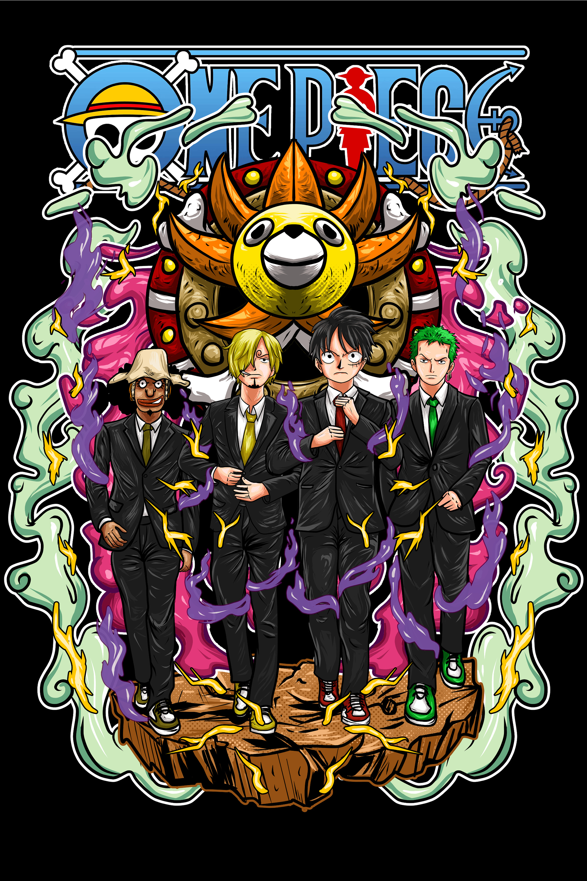 STRAW HAT CREW GENTLEMEN OG anime artwork drawing fanart illustration japan japanese luffy manga one piece sanji thousand sunny usopp zoro