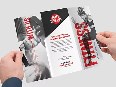 Fitness Tri-Fold Brochure annual annual report brochure catalog clean fitnes fitnes brochure gym illustration indesign magazine motion graphics multipurpose print printable purpose report template trifold trifold fitness