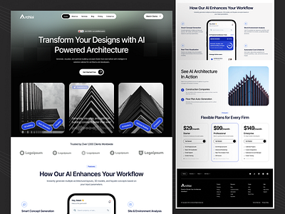 AI-Powered Architecture Landing Page 3d visualization ui ai architecture platform ai landing page ai tool website architecture saas architecture ui architecture website archviz ui figma designer figma landing page figma web design modern ui product designer property management ui saas dashboard saas landing page uiux designer uiux inspiration ux inspiration webapp