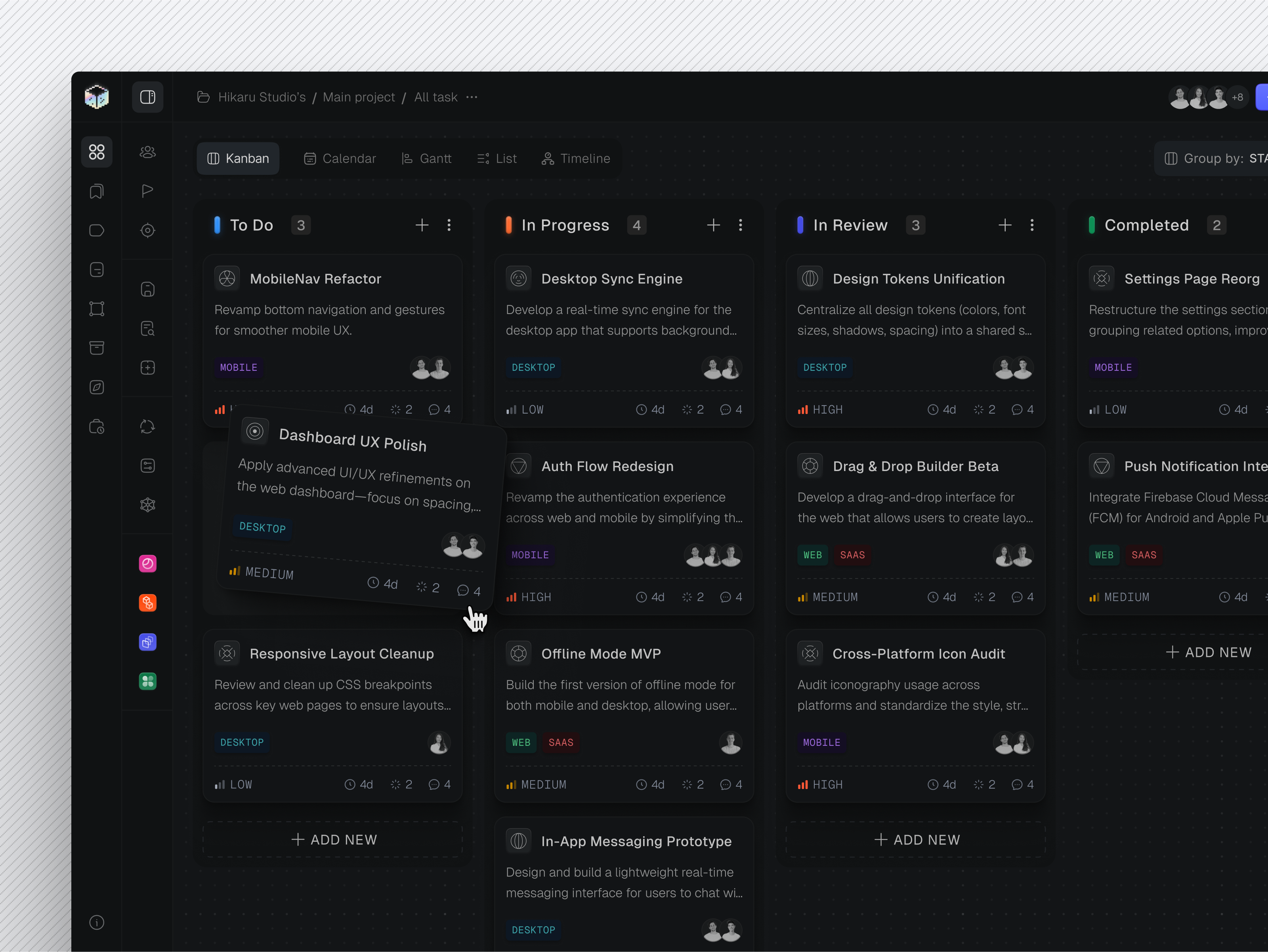 Effica - Task Management Dashboard dashboard dashboard design kanban management management app prioritization productivity progress tracking project management saas side peek sidepeek task task management task management dashboard task tracking team activity time management todos workload
