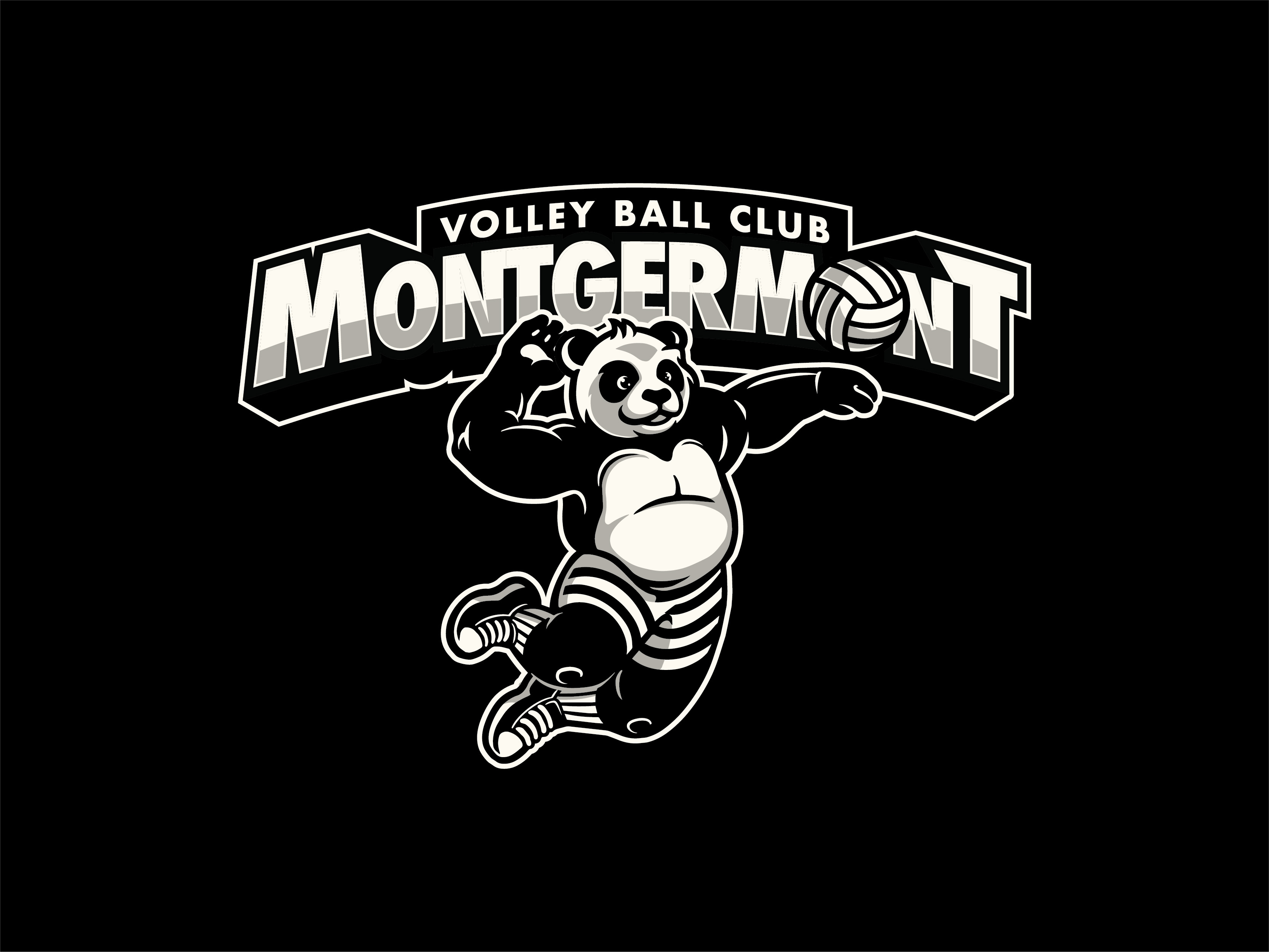 Panda Mascot for Volley Ball Club artwork badge logo brand identity branding design graphic design illustration logo mascot merchandise sports vector vintage vintage logo volley ball