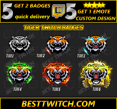 Tiger Transmission Badges Custom Automotive Logo animation bit badges bits emoji emotes graphic design graphic designer logo motion graphics sub badges