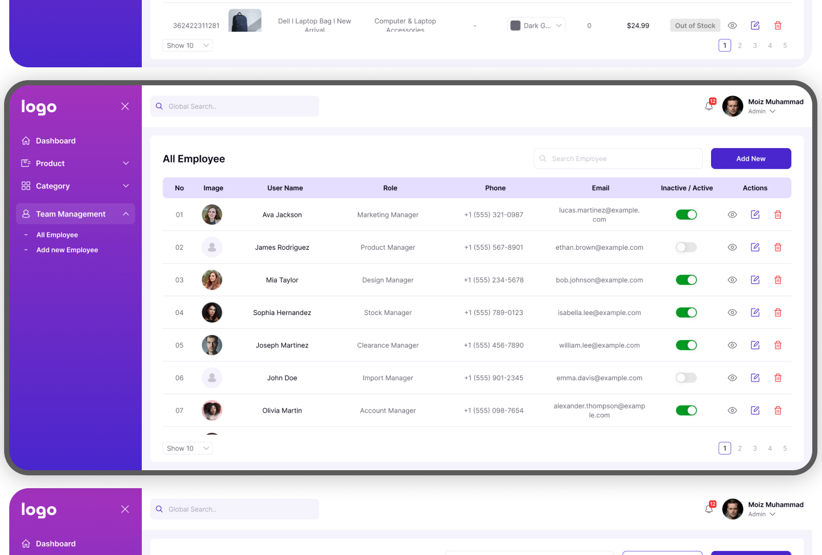 E-Commerce Team Management dashboard ecommerce ecommercedashboard employeelisting employeemanagmentsystem teammanagmentsystem uidesign