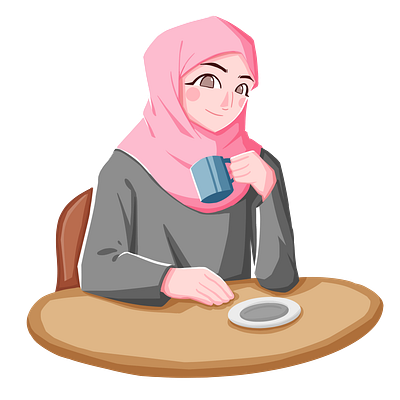Muslimah Dringking Coffee design illustration