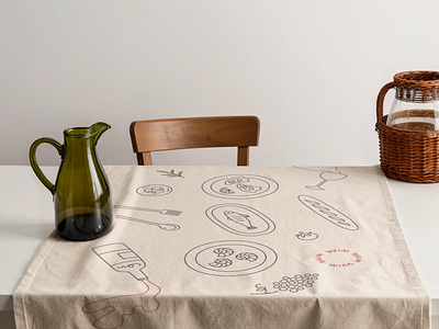 Embroidered Tablecloth Illustration branding custom illustration design digital illustration embroidery design graphic design illustration line art linear style tablecloth