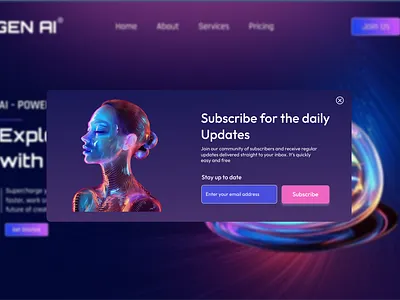 Futuristic Newsletter Overlay – GEN AI aifuturism neondesign popupui ui uxinspiration