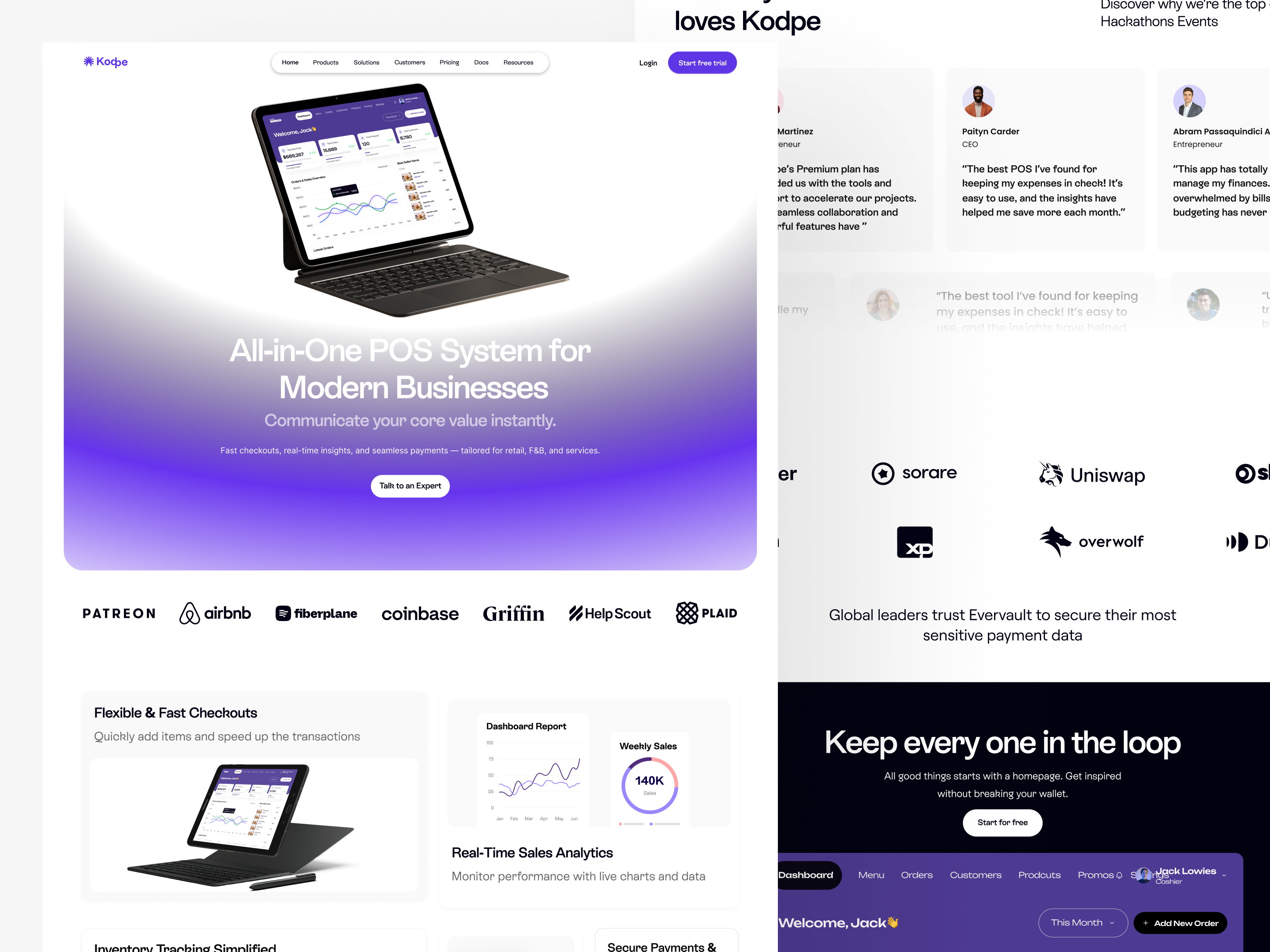 Kodpe POS Saas Website b2b cashier clean figma finance design food hero section homepage landing page design point of sales pos project management saas sales uiux web design website