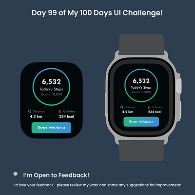 Day 99/100 - Smartwatch Step Tracker UI dark mode