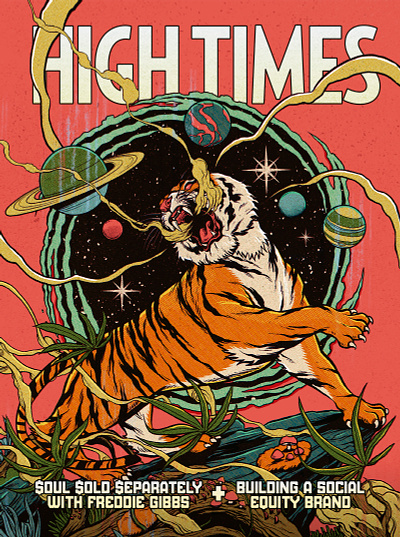High Times Magazine cannabis cover illustration jungle magazine nature portal sci-fi scifi space tiger vortex wild