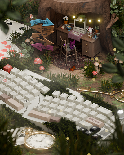 Alice in Wonderland 3d blender illustration