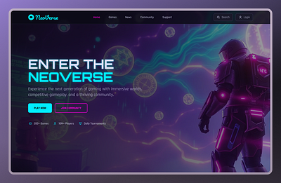 Neoverse — Futuristic Neon Gaming Website UI Design animation creativedesign darktheme dribbbleshot futuristicui gameui gamewebsite gamingui interactivedesign moderndesign neoncolors neondesign responsivedesign ui uiinspiration userinterface uxdesign webappdesign webdesign