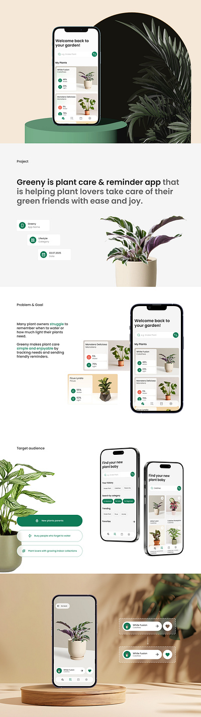 Mobile App "Greeny" - Smart Plant Care app design mobile app plant care plants ui ui design