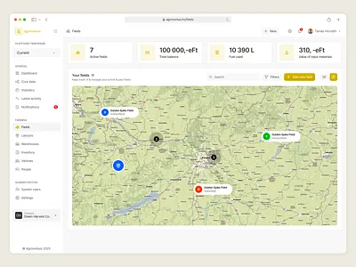 Agronomus - Farming fields map view agricultural platform app cms dashboard dashboard map design farming label map map overview navigation sidebar ui ux