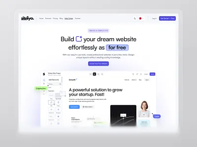 Siteliyo | No-Code Website Builder Hero Section clean design cta framer free website editor header hero section landing page layout modern design no code saas simplicity startup ui ux webflow website editor welcome screen