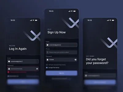 Stock X | Dark Mode Mobile Auth UI – Log In and Sign Up blockchain app ui clean ui crypto dark mode fintech forgot password form input login minimalist design mobile app design mobile auth ui mobile onboarding sign up simplicity stocks
