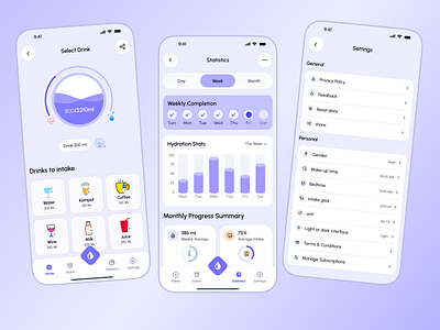 Smart Water Reminder App (USA UI/UX Design) app design clean ui daily habits tracker habit tracker hydration app minimal mobile mobile app mobile ui reminder mobile app ui design water reminder wellness app