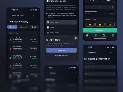 Stock X | Finance App with KYC, Orders & Transaction Flow apy banking blockchain app crypto app dark fintech ui deposit fintech app history identity kyc verification mobile app design money platform pnl profile stocks app trading app trend ui ux withdraw