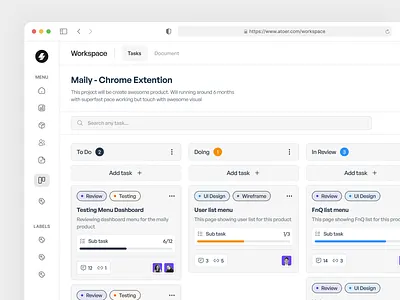 Atoer - Task management clean dashboard data dekstop kanban planner product productivity project management saas task app task management task saas team to do to do saas ui web design wep app workspace