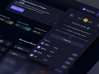 KEOM Protocol | Staking Rewards & Loyalty Tier Interface blockchain claiming component cryptocurrency dark ui defi fintech gamification lending market level system loyalty modal rewards staking tier system ui card web3