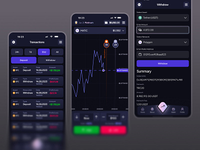 BinaryOpt | Crypto Portfolio Tracker & Trading App Dark UI banking binary options bitcoin blockchain buy sell chart crypto cryptocurrency ethereum finance fintech history mobile app portfolio tracker profit loss stocks swap trading transactions web3